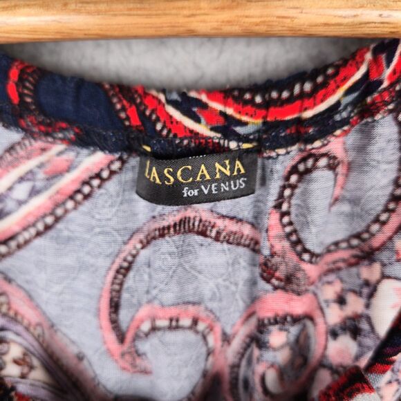 Lascana for Venus Paisley Tank Top Red Navy Sleeveless Keyhole Neck Boho Summer - Picture 3 of 11